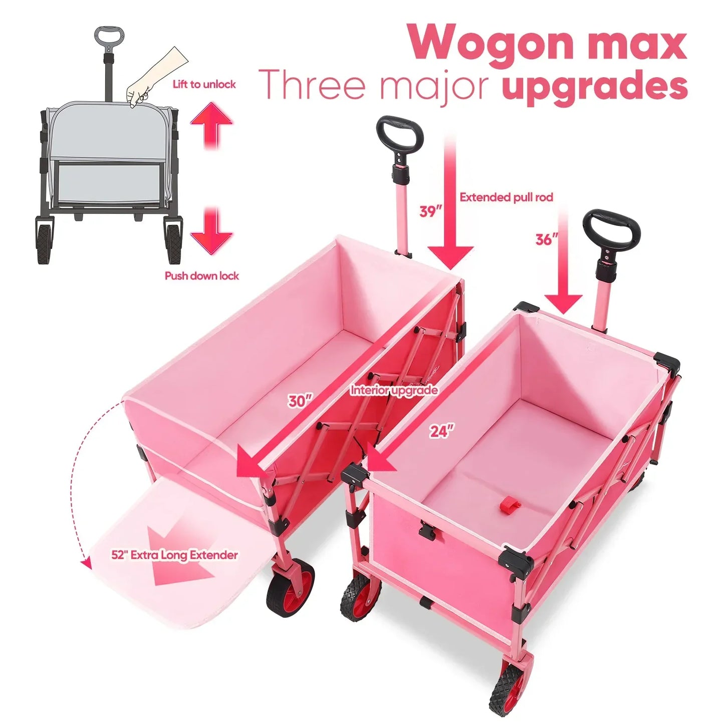 52" Folding Collapsible Wagon Cart — Heavy-Duty Lightweight Utility Cart with 330LB Capacity