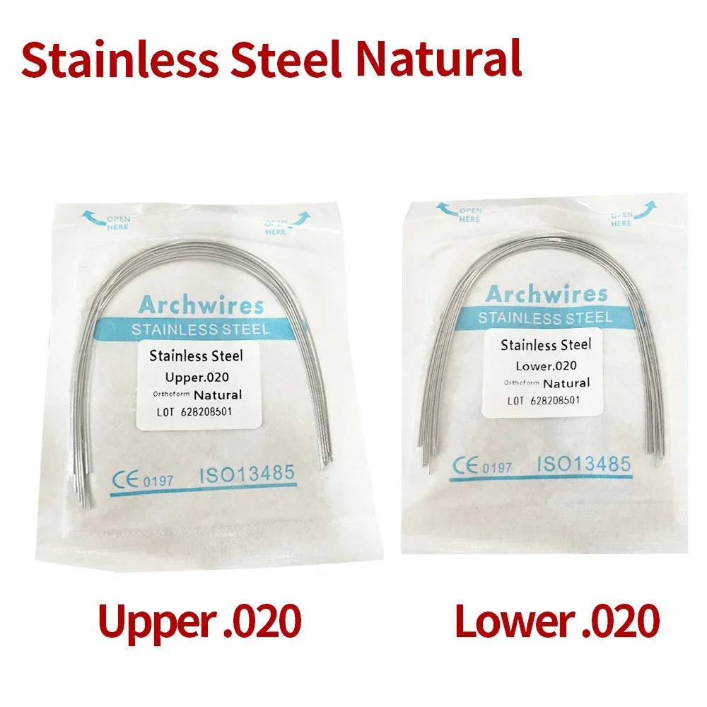 2 Packs Stainless Steel Arch Wires – 20pcs Natural Round & Rectangle Wires for Upper & Lower Braces