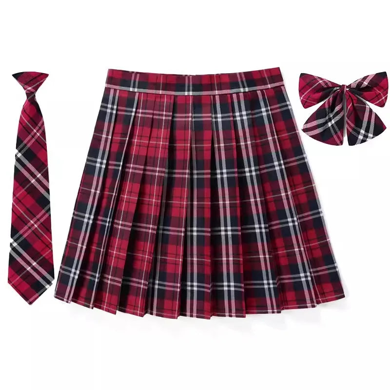 Women’s Plaid Pleated Skirt with Bowtie – XS-5XL Harajuku Preppy Mini Japanese School Uniform, Summer Kawaii Jupe