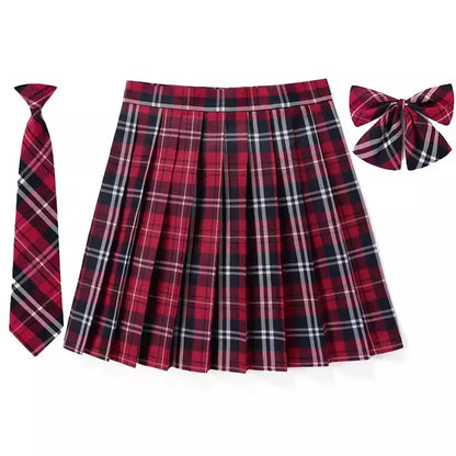 Women’s Plaid Pleated Skirt with Bowtie – XS-5XL Harajuku Preppy Mini Japanese School Uniform, Summer Kawaii Jupe