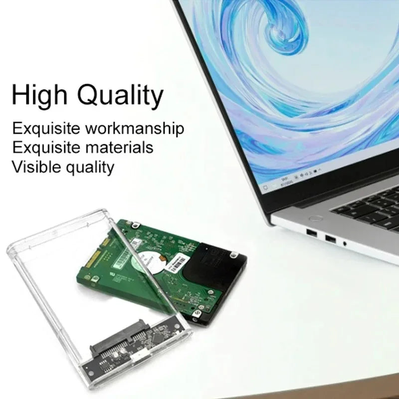 USB 3.0 2.5 Inch External Hard Drive Enclosure – Transparent SATA HDD/SSD Case, 5–6Gbps High-Speed Storage Case for Laptop & PC