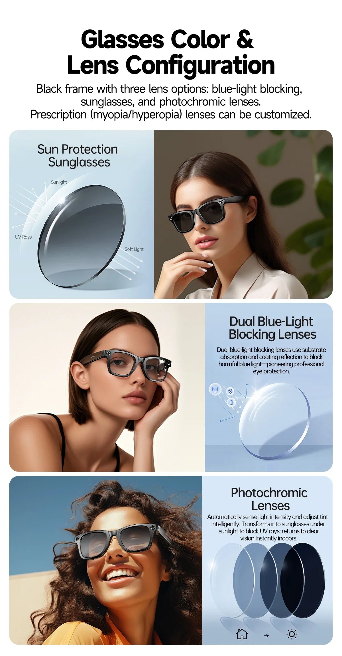 LIGE AI Smart Glasses — 8MP Camera, Video Recording, 100+ Languages Translation, Bluetooth Call & Music for Men & Women