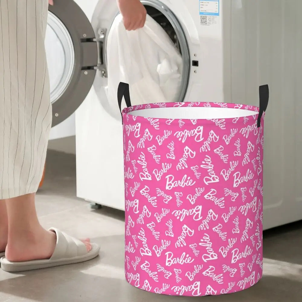 Custom Barbie Logo Laundry Basket – Collapsible Large Capacity Clothes Storage Bin, Disney Baby Hamper