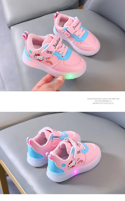 Sanrio LED Hello Kitty Shoes for Girls – Cute Cartoon Kawaii Summer Sneakers with Soft Bottom
