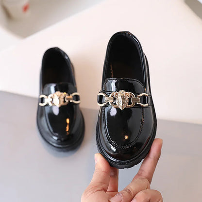 Children's Black Princess Leather Shoes - Soft Sole British Style Performance Shoes for Girls