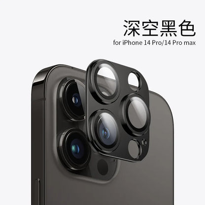 Titanium Gray Metal Camera Lens Protector - Premium Glass Protection Cover for iPhone 15 Pro Max, 14 Pro & 13 Series