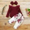 Newborn Baby Girls Clothes Set – Pink Ruffle Top & Heart Print Bow Trousers, Princess Casual Outfit for Infants