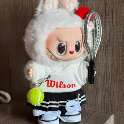 Labubu 15-17cm Doll Sports Outfit – LA Baseball & Trendy Tennis/Badminton Clothing, T-Shirt & Cargo Pants Set