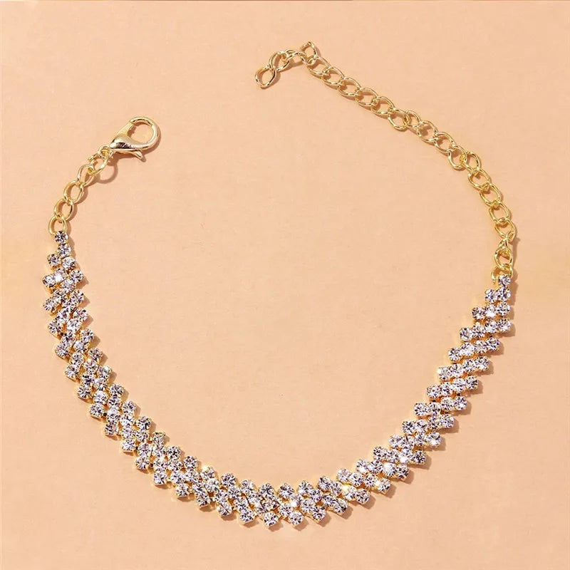 Women’s Silver Cubic Zirconia Anklet – Shining Chain Ankle Bracelet Barefoot Sandal Foot Jewelry