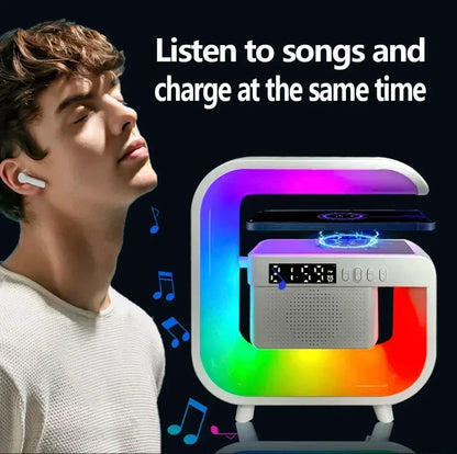Multifunction Wireless Charger Pad — Stand, Speaker, TF Card, RGB Night Light, Fast Charging Station for iPhone 16/15, Samsung, Xiaomi, Huawei