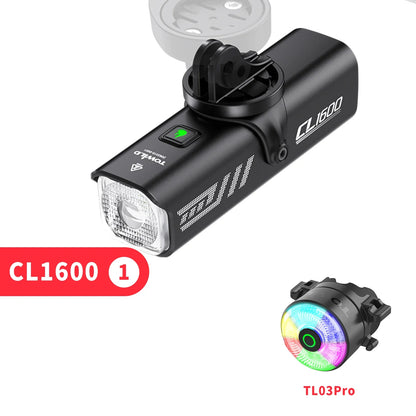 TOWILD 1600LM Bicycle Front Light — 5000mAh IPX6 Aluminum MTB & Road Bike Headlight with Type-C Charging