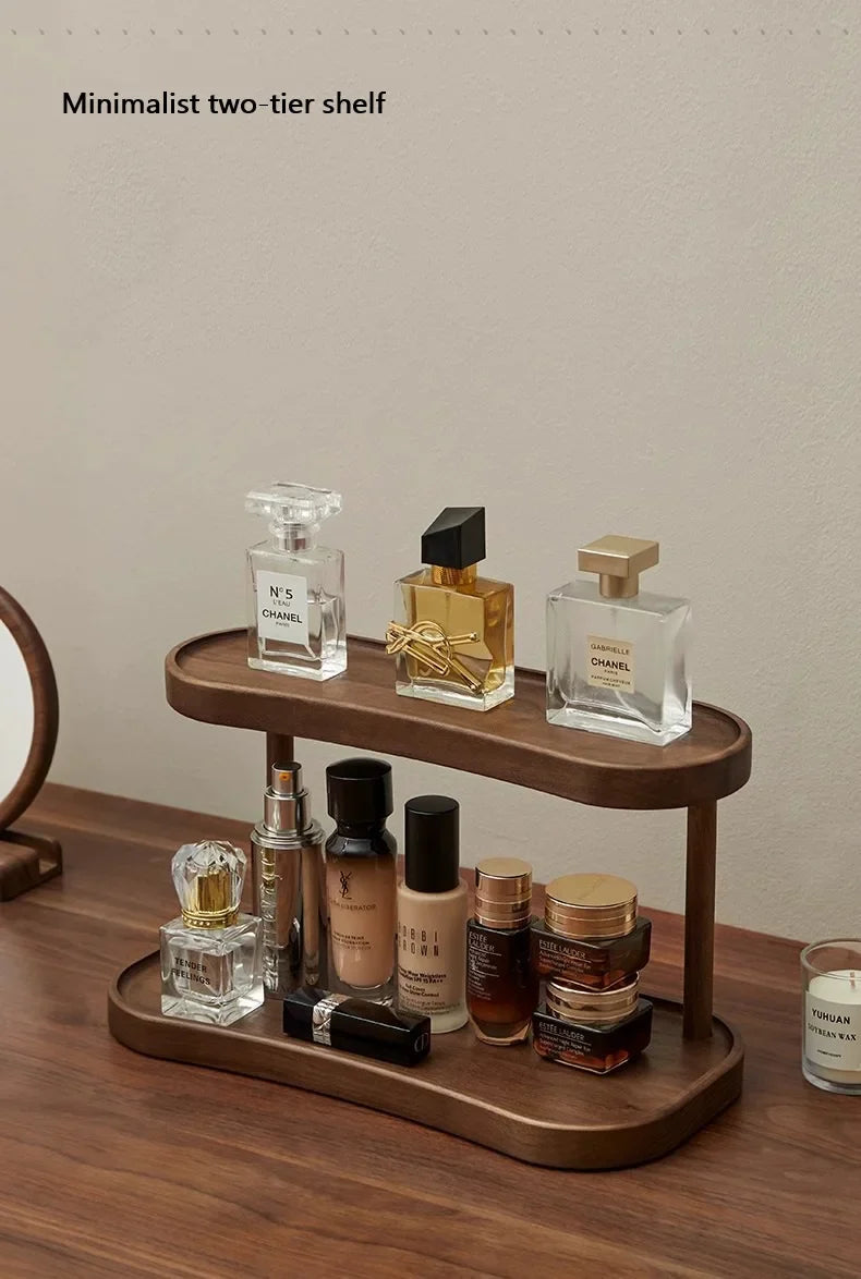 2-Tier Bamboo Makeup & Cup Organizer – Wooden Vanity Rack for Coffee Mugs, Counter & Kitchen Storage