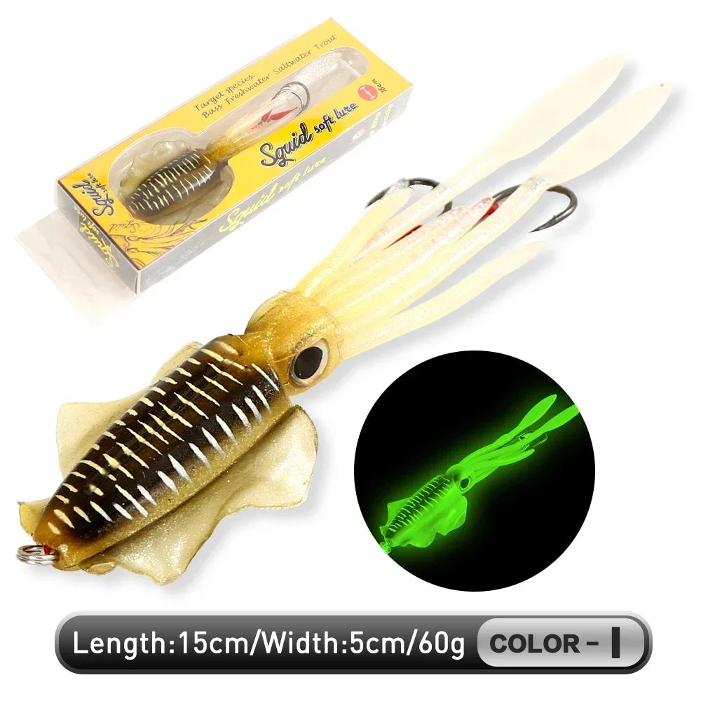ZUKIBO Soft Squid Fishing Lure - Luminous UV Octopus Jig Bait for Deep Sea Boat Trolling
