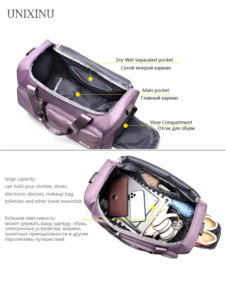 UNIXINU Large Capacity Carry-On Travel Bag: Weekender Duffle with Shoe Compartment - Perfect for Women's Sports & Fitness