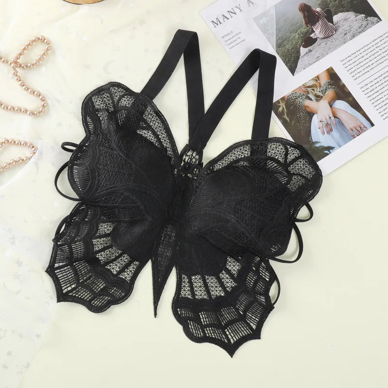 Butterfly Lace Backless Bralette for Women – Hollow Embroidered All-in-One Seamless Support Bra Top, Comfortable Sexy Lace Underwear