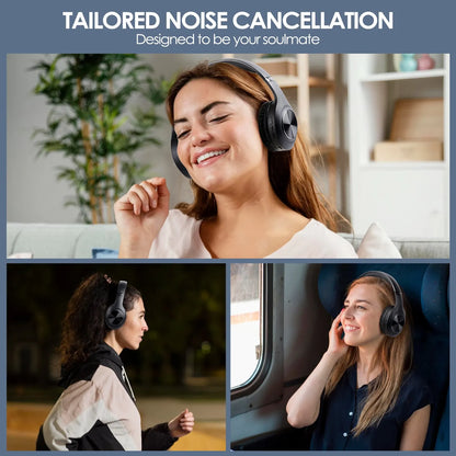 Siindoo JH-ANC923 Active Noise Cancelling Wireless Headset - Foldable Over-Ear Bluetooth Headphones with Mic, Hi-Fi Stereo & Deep Bass