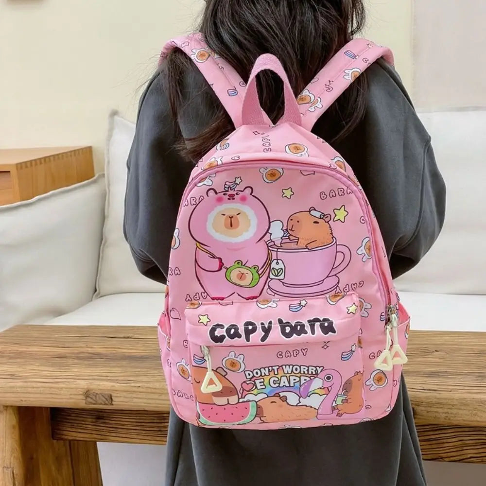 Cute Capybara Backpack | Large Capacity, Breathable Nylon Schoolbag for Students, Women & Girls, Ultra-Light Book Bag
