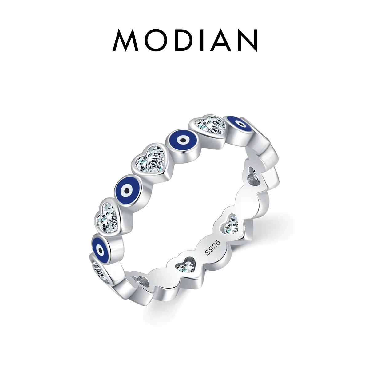 MODIAN 925 Sterling Silver Blue Ghost Eyes Ring — Sparkling Cubic Zirconia for Women