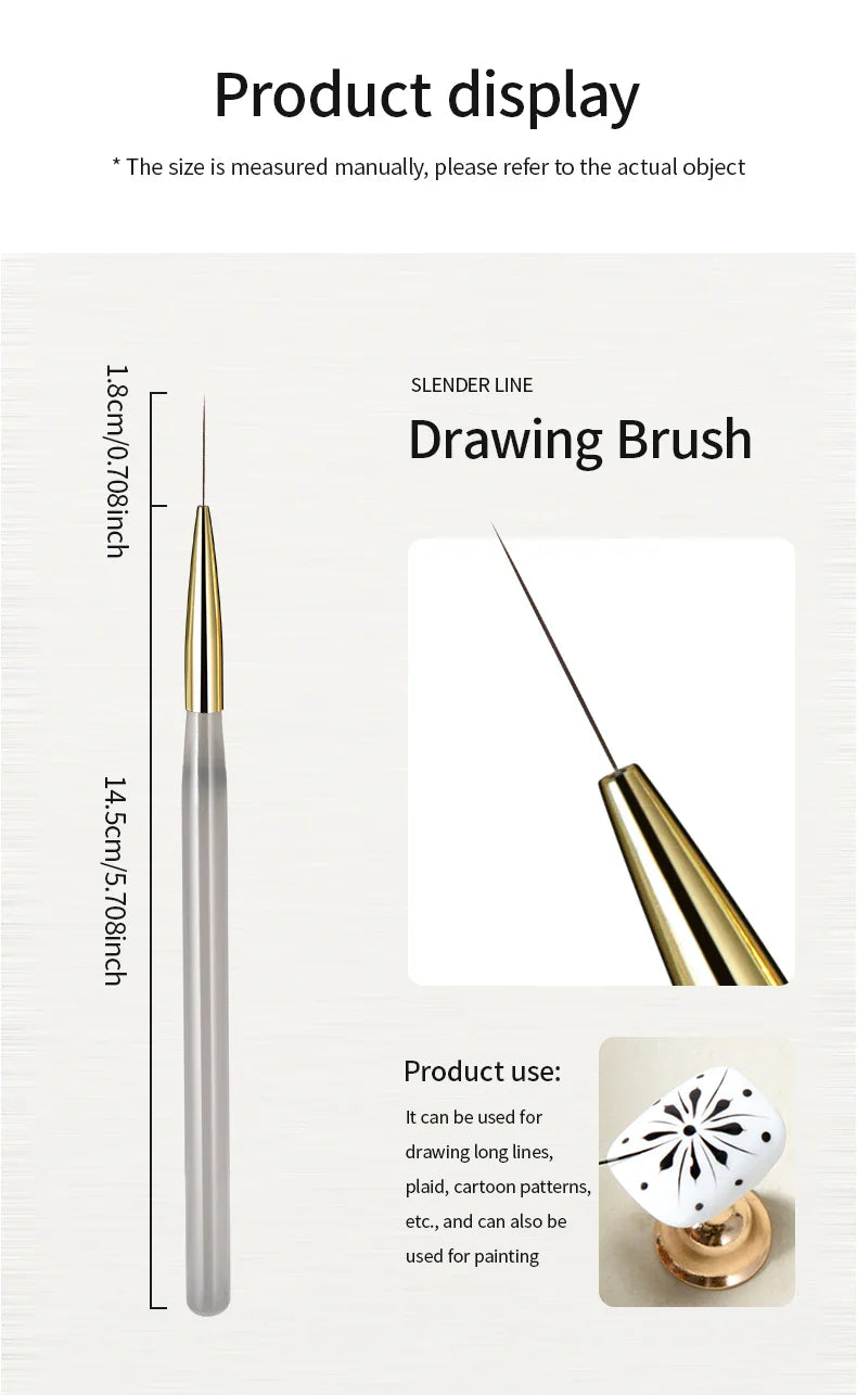 RSNAIL Nail Art Liner Brushes — 18mm Slender Long Line Painting Pen for French Stripe Nail Art, UV Gel DIY Manicure Tool