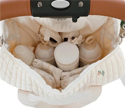 Korean Style Newborn Baby Care Diaper Bag | Mummy Shoulder Bag with Embroidery | Quilted Stroller Diaper Storage Organizer Large Handbag
