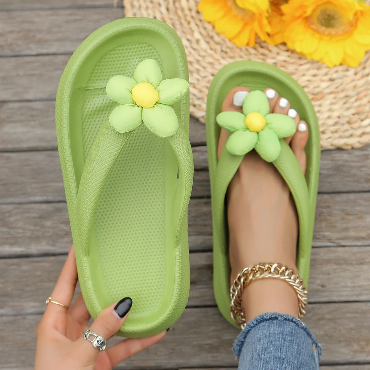 Women’s Phalaenopsis Flower Flip Flops - Cute Multicolor Summer Slippers