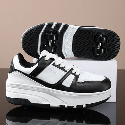 Four-Wheel Roller Shoes for Boys & Girls – Casual Outdoor Sports Sneakers with Pulleys, Slide & Shrink School Walking Shoes