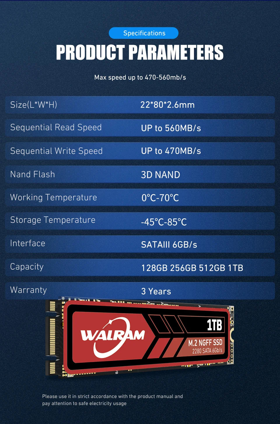 WALRAM M.2 NGFF SATA SSD — 128GB-1TB 2280 Internal Solid State Drive for PC, Desktop & Laptop