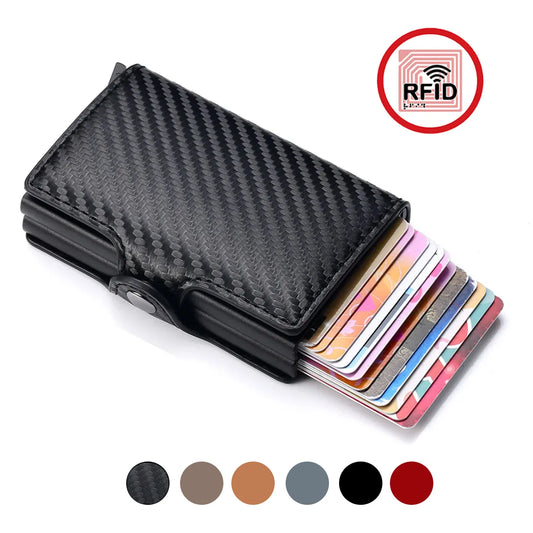 RFID Carbon Fiber Slim Wallet for Men – Mini Card Holder with 14 Slots, Small Money Bag Purse