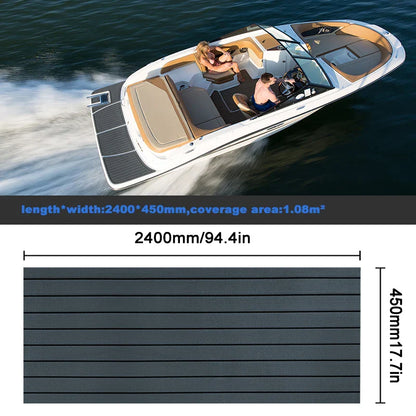 2400*450mm EVA Foam Faux Teak Boat Deck Mat – Waterproof Marine Flooring for Yachts, Motorboats & Pontoons in Brown/Black