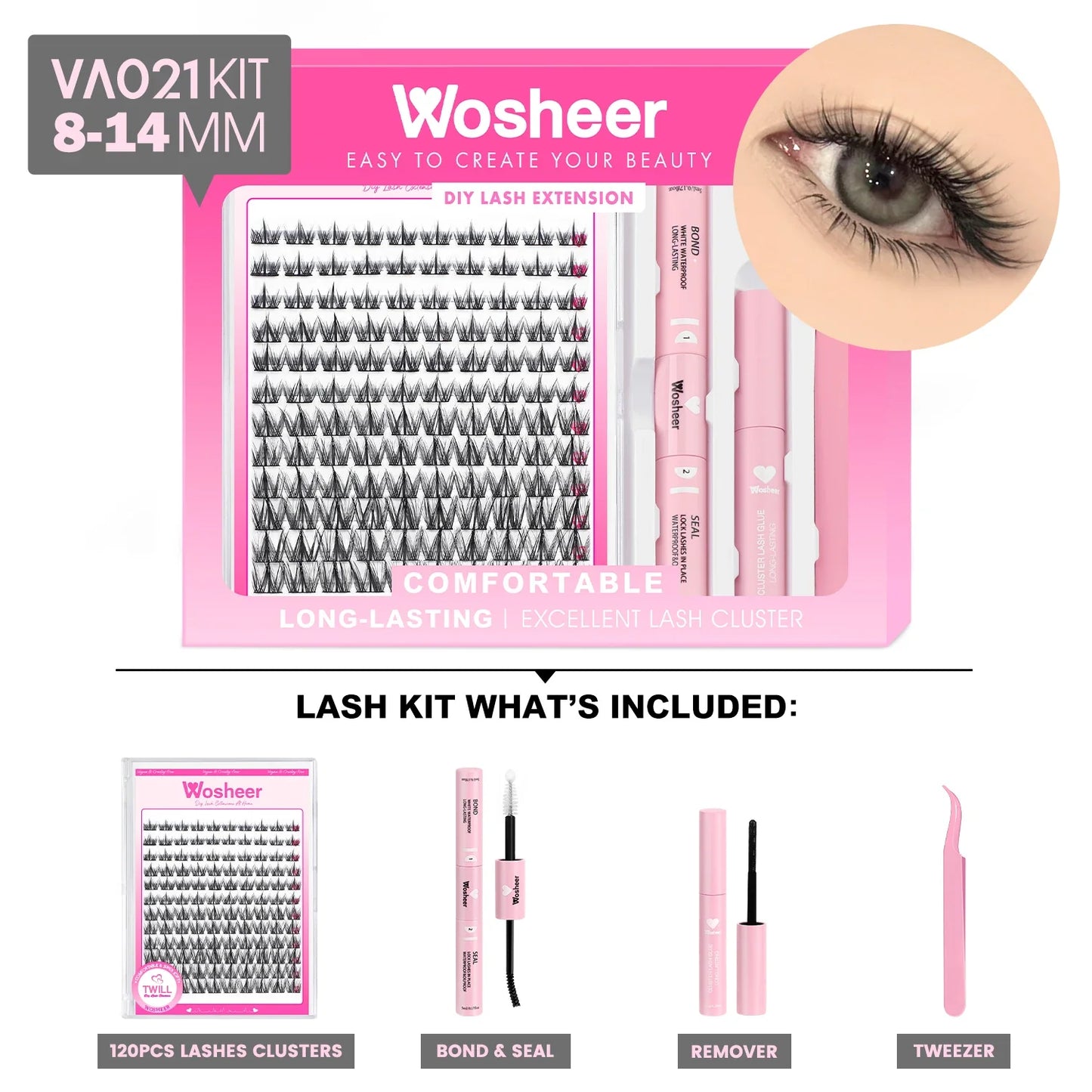 WOSHEER DIY Eyelash Cluster Kit – Faux Mink Lash Extensions with Bond, Seal & Remover for Natural Thick Individual Lashes