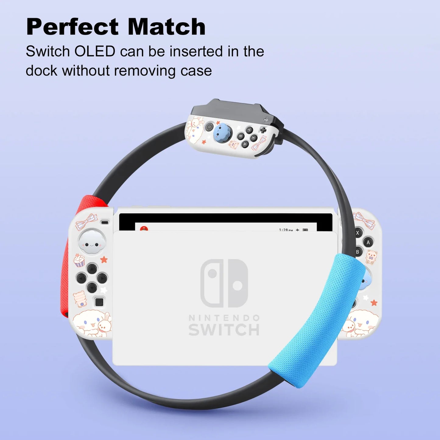 Adorable Big-Eared Dog Switch Case: Compatible with Nintendo Switch OLED/NS - Includes 4 Cloud Joystick Caps - Protect and Personalize Your Console