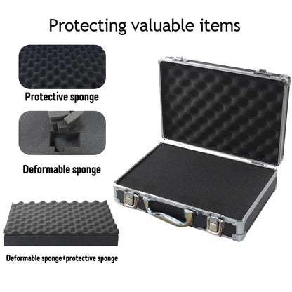 Aluminum Tool Box — Portable Storage Case with Sponge Lining, Handheld Impact-Resistant Toolbox 30x17x8cm