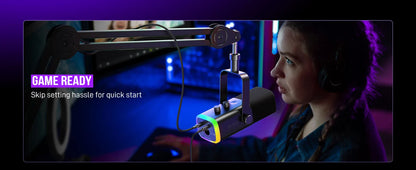 FIFINE AmpliGame AM8 USB/XLR Dynamic Microphone – RGB Control, Headphone Jack, Mute Button for PC Gaming, Recording, and Streaming
