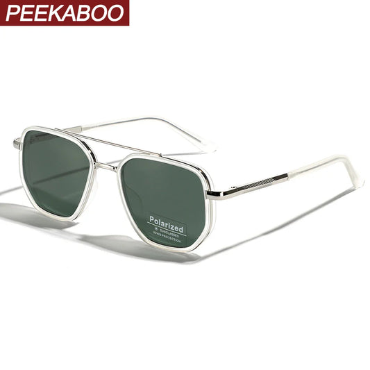 Peekaboo TR90 Polarized Sunglasses – Retro Metal Square Style for Men & Women, UV400 Double Bridge Driving Glasses