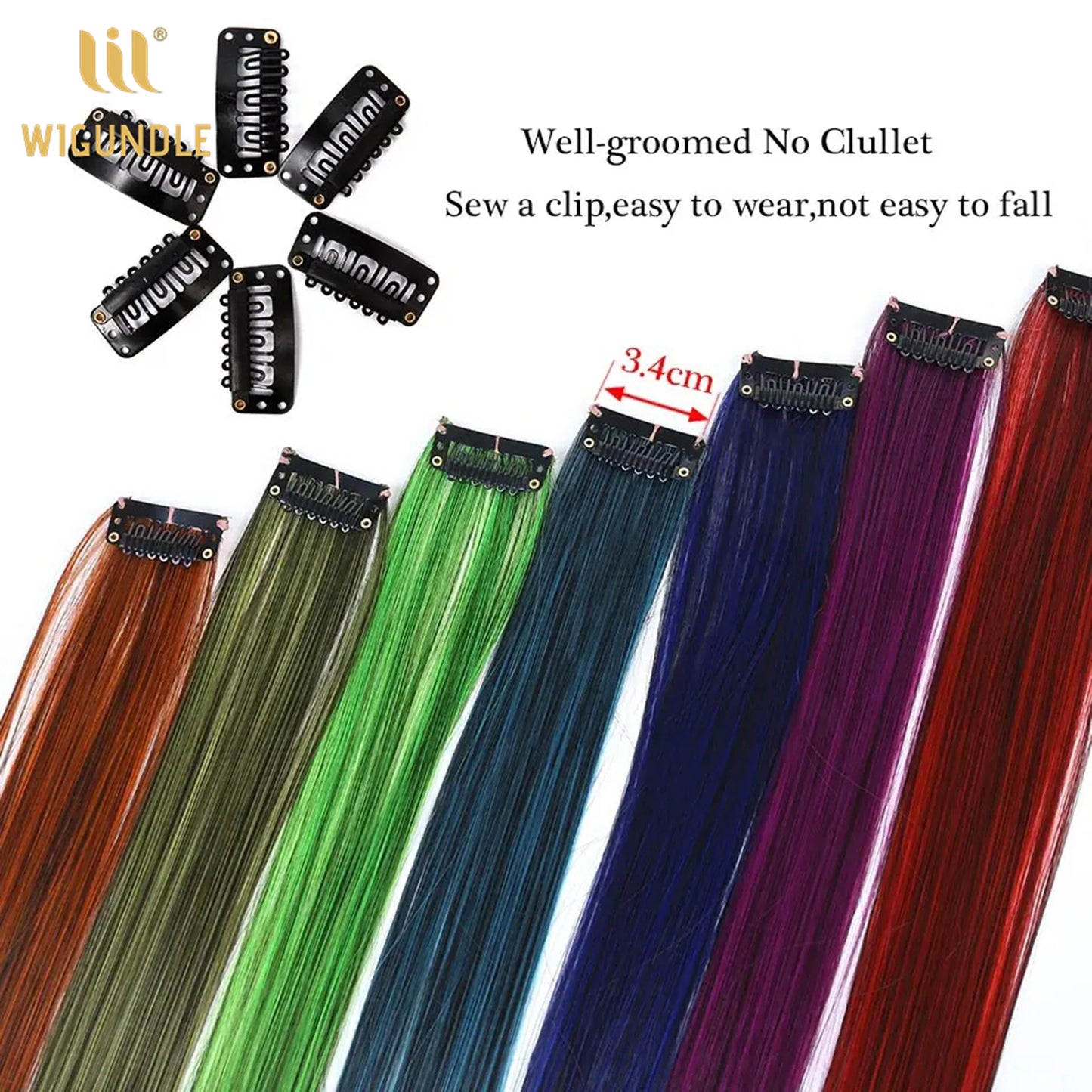 18-Color Clip-In Hair Extensions – 22 Inch Long Straight Synthetic Wig with High Gloss for Women & Children