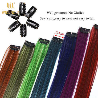 18-Color Clip-In Hair Extensions – 22 Inch Long Straight Synthetic Wig with High Gloss for Women & Children