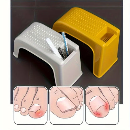 Manicure & Pedicure Foot Stool – Anti-Skid Plastic Stand with Grooves for Toenail, Leg & Shower Foot Support