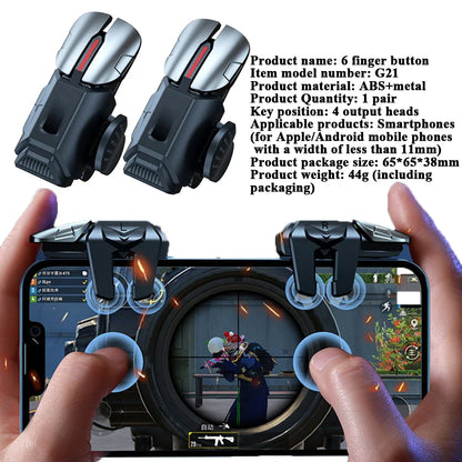 G21 Mobile Game Trigger Gamepad — 6-Finger Aim Shooting Joystick with L1 R1 Buttons for PUBG Controller