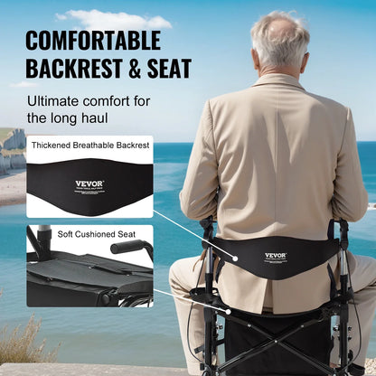 VEVOR 2-in-1 Rollator Walker & Transport Chair – Folding Aluminum Mobility Walker and Wheelchair Combo for Seniors