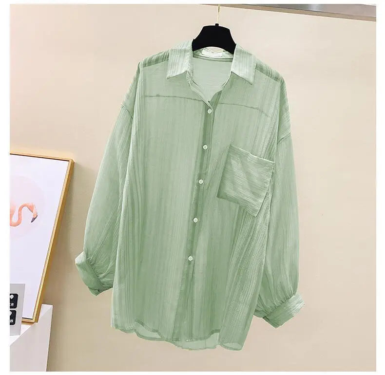 Summer Sunscreen Shirt – Elegant Thin Chiffon Korean Harajuku See-Through Loose Blouse & Casual Women’s Cardigan