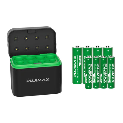 PUJIMAX Smart AA/AAA Lithium Battery Charger – Charges 4 AA + 4 AAA Rechargeable Li-ion Batteries with High Capacity Set