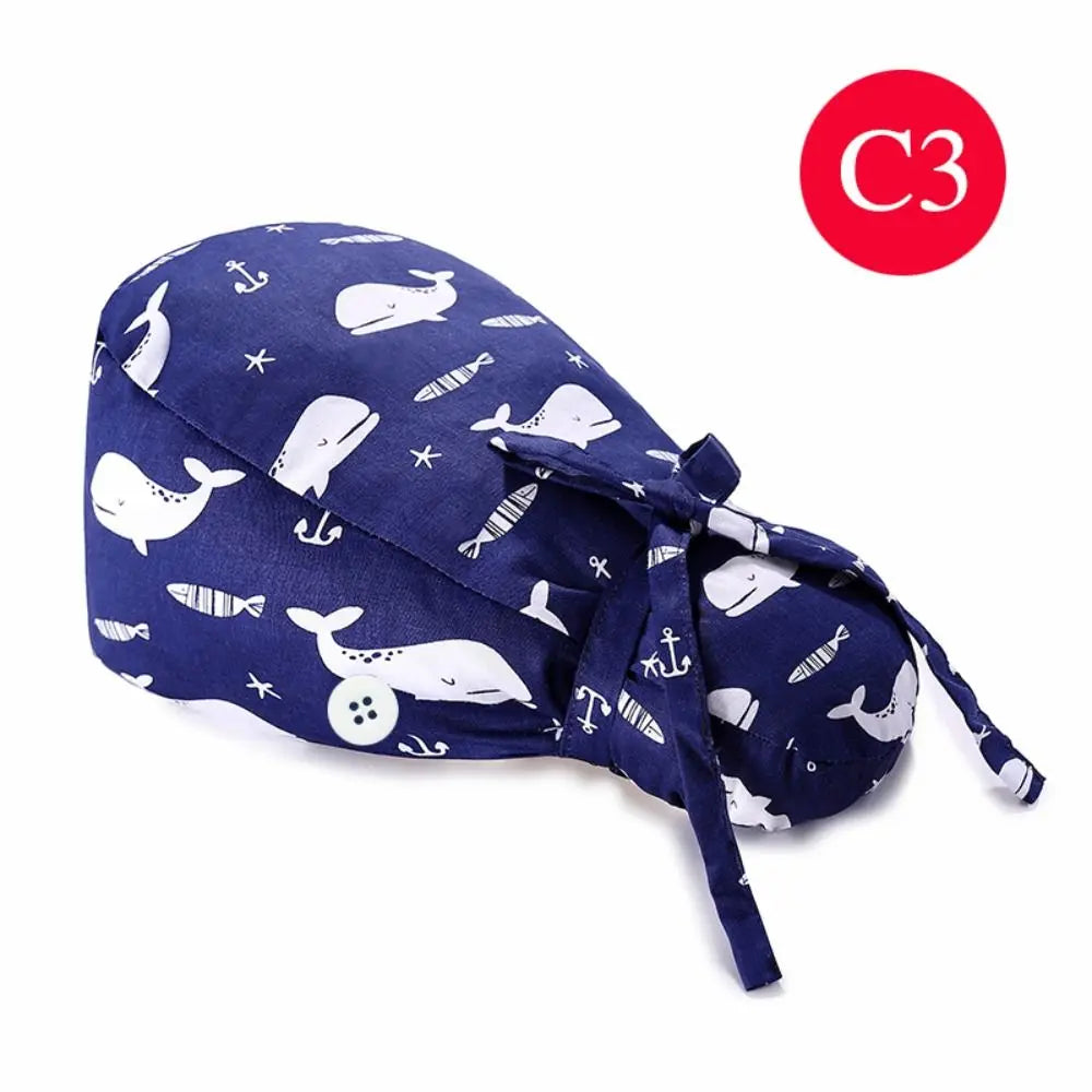 Adjustable Surgical Scrub Cap with Buttons – Ponytail Bouffant Nursing Turban Hat for Women & Men