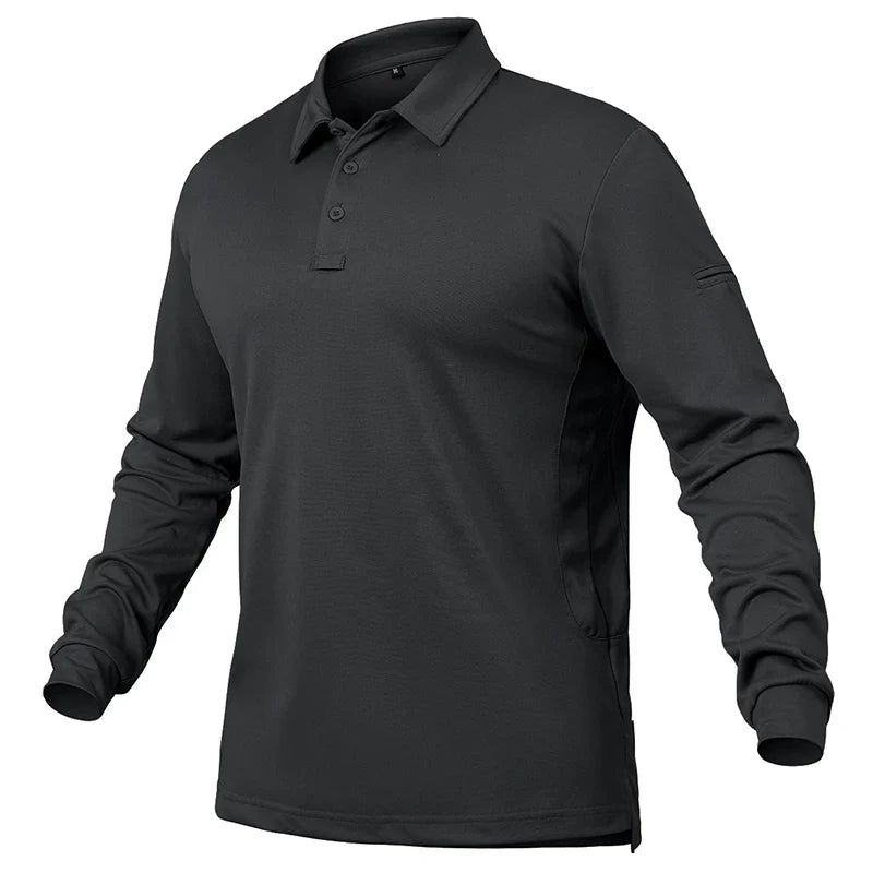 Men’s Lightweight Long Sleeve Polo Shirt — Performance Tactical Outdoor Hiking & Golf Shirt