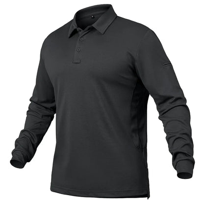 Men’s Lightweight Long Sleeve Polo Shirt — Performance Tactical Outdoor Hiking & Golf Shirt