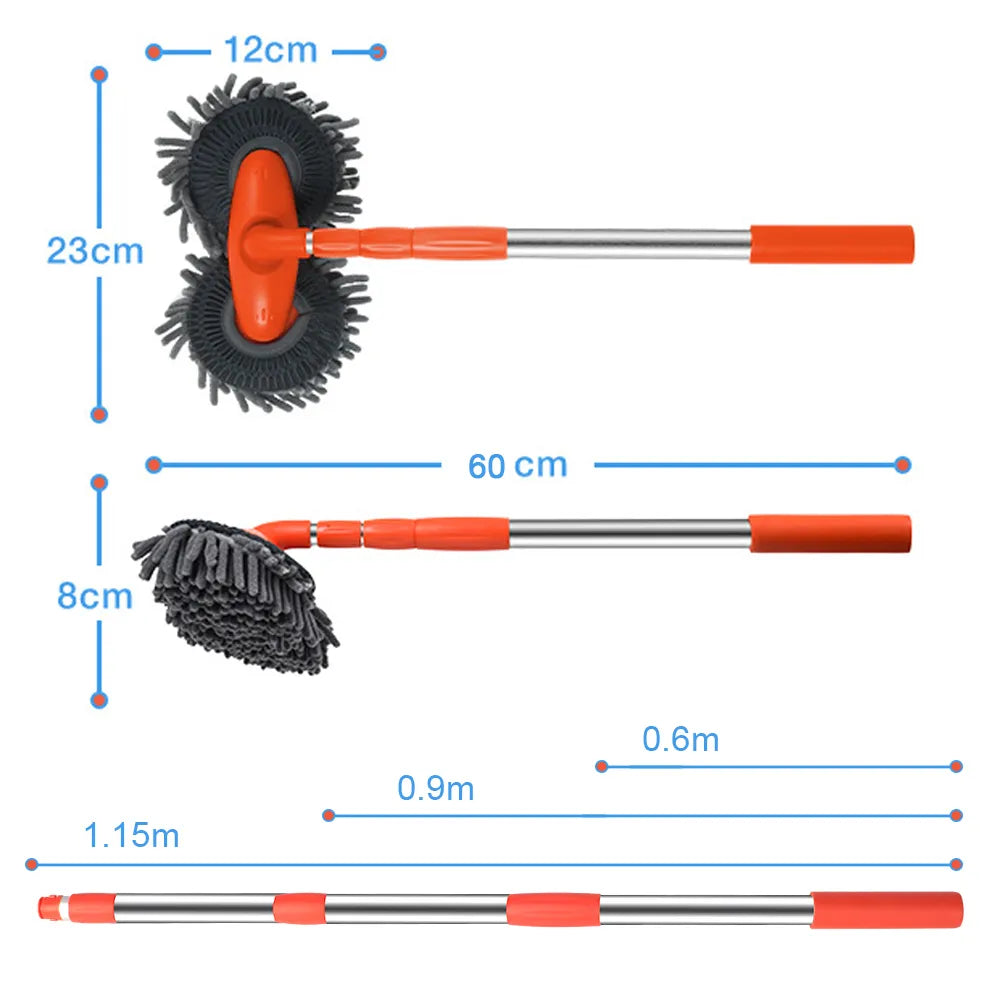 Chenille Foam Car Washer Mop Brush - Stretching Handle Set for Windshield, Roof, Window Cleaning Maintenance - Auto Care Accessories