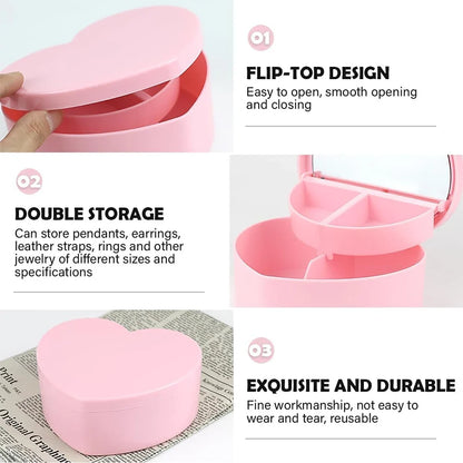Pink Hair Accessories Storage Box - Portable Jewelry Organizer with Mirror for Girls & Travel