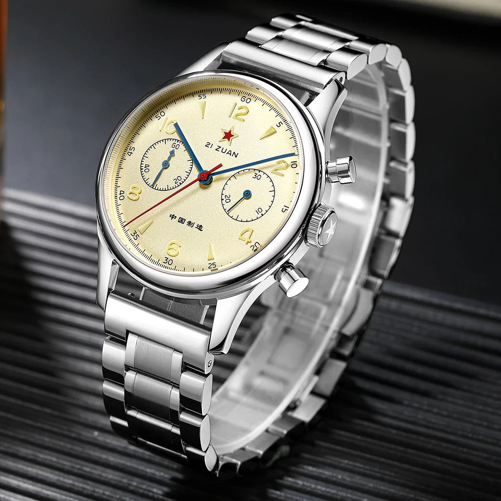 RED STAR 1963 Men's Chronograph Watch - 38mm Pilot Design with Seagull ST1901 Movement & Sapphire Glass