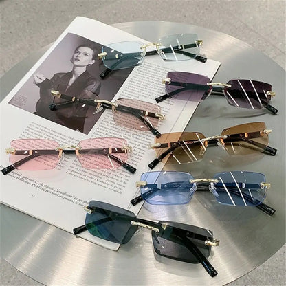Rimless Rectangle Sunglasses – Fashion Small Square Shades for Men & Women, Summer Travel Eyewear