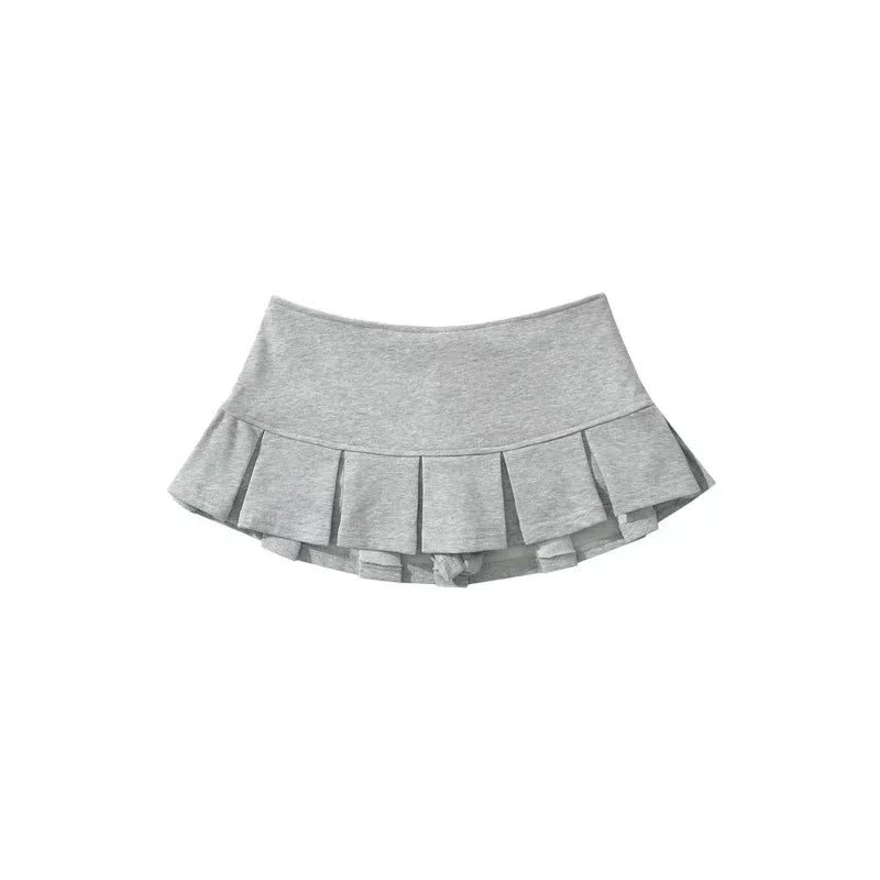 Mooyufon Y2K Mini Skirt — Women’s Low Waist Wide Pleat Light Grey A-Line Pleated Skort, Sexy Vintage Casual Summer Wear