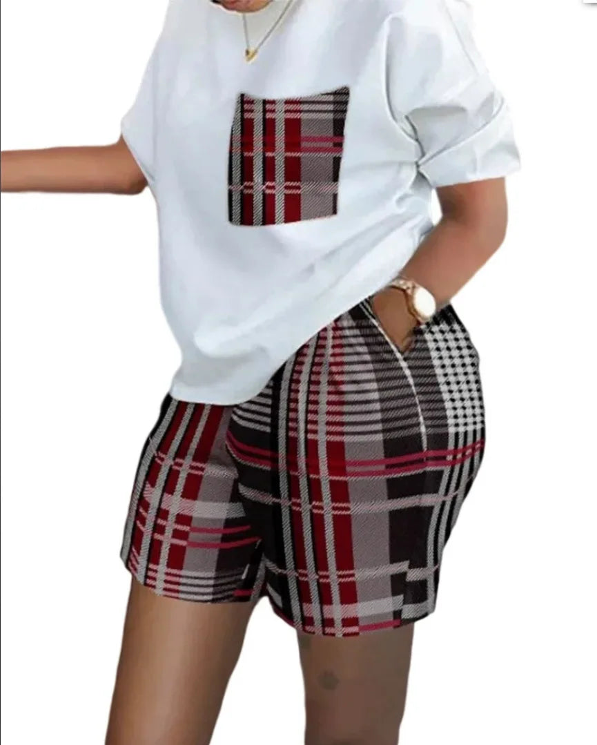 Women’s Printed 2-Piece Shorts Set – Short Sleeve T-Shirt & Elastic Waist Pants Matching Summer Y2K Outfit with Pockets (2025)